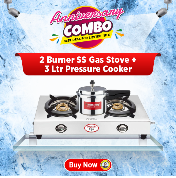 Preethi Fino Stainless Steel 2 Burner Gas Stove | Durable & Efficient Cooking