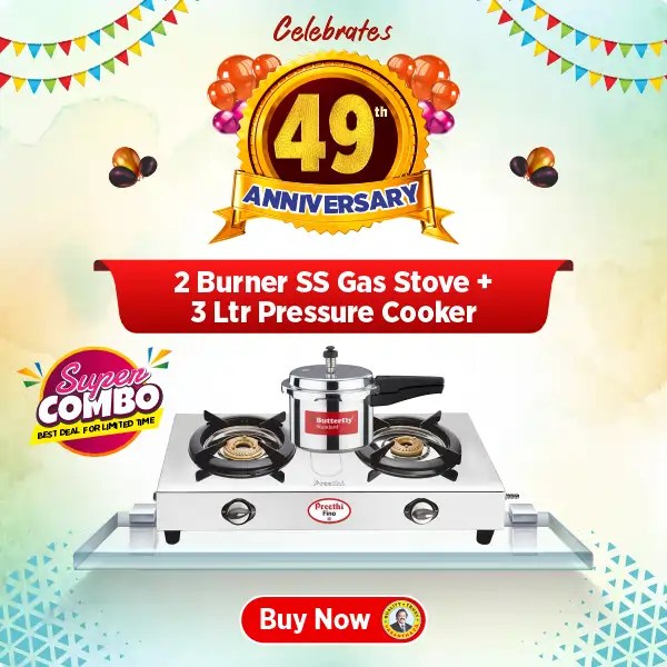 Preethi Fino Stainless Steel 2 Burner Gas Stove | Durable & Efficient Cooking