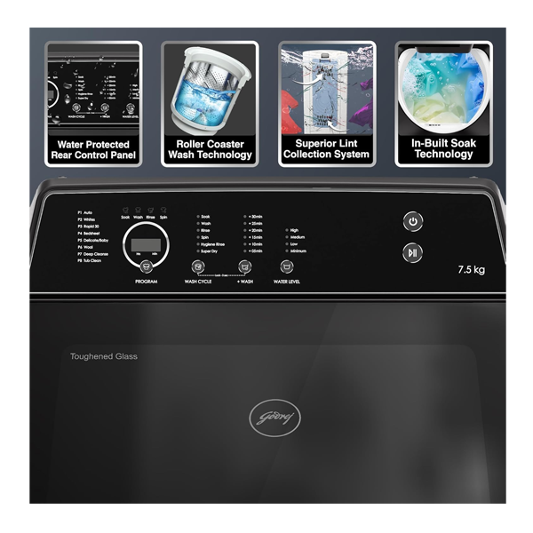 Buy Godrej 8 KG 5 Star WTEON VLVT 80 5.0 FDTN MTBK Fully Automatic Top Load Washing Machine - Vasanth & Co