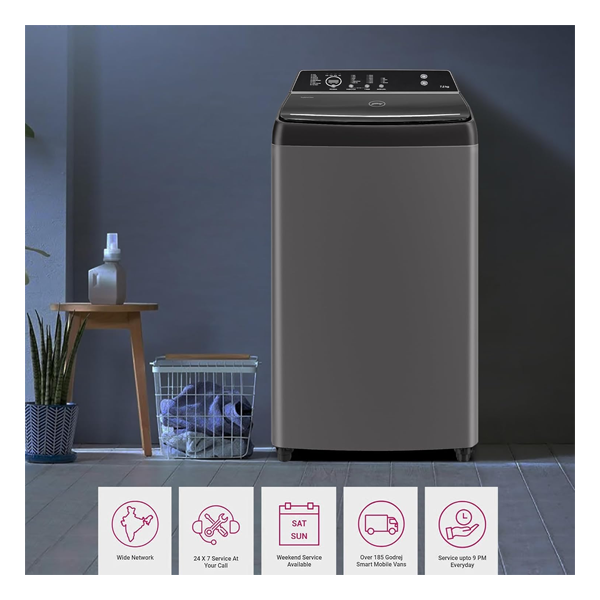 Buy Godrej 8 KG 5 Star WTEON VLVT 80 5.0 FDTN MTBK Fully Automatic Top Load Washing Machine - Vasanth & Co