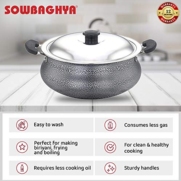 Buy Sowbaghya 3L Black Non Stick Biriyani Pot with Stainless Steel Lid - Vasanth and Co