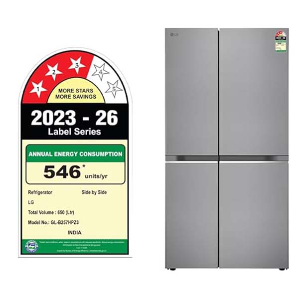 Buy LG 650L 3 Star GL-B257HPZ3 Shiny Steel Convertible Door Cooling+ Side by Side Refrigerator - Vasanth and Co