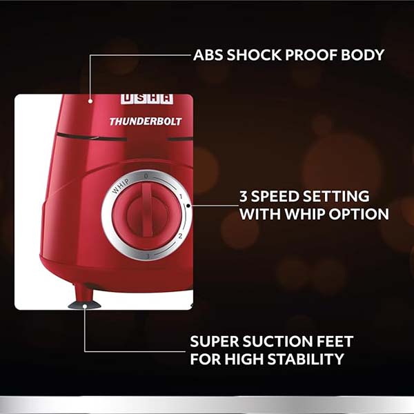 Buy Usha 800W Thunderbolt 3 Jars Red Copper Motor Mixer Grinder - Vasanth and Co