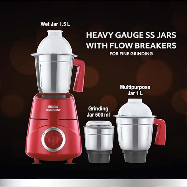 Buy Usha 800W Thunderbolt 3 Jars Red Copper Motor Mixer Grinder - Vasanth and Co