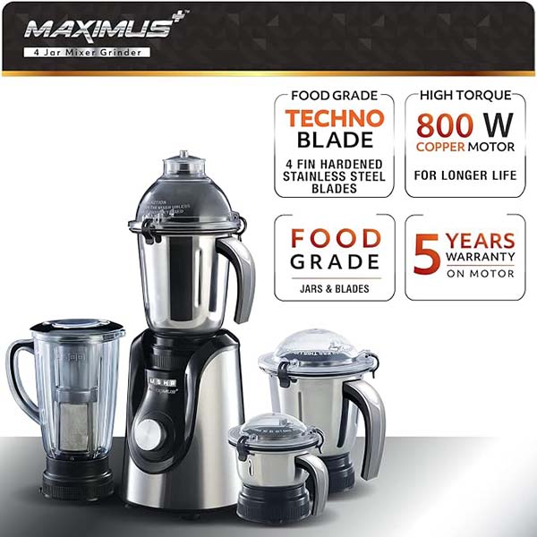 Buy Usha 800W 4 Jars Maximus Plus Black Copper Motor Mixer Grinder - Vasanth and Co