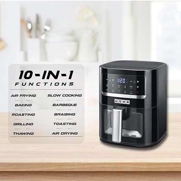 Buy Usha 1350W 4.5L Black iChef Smart Digital Air Fryer with Touch Panel - Vasanth and Co