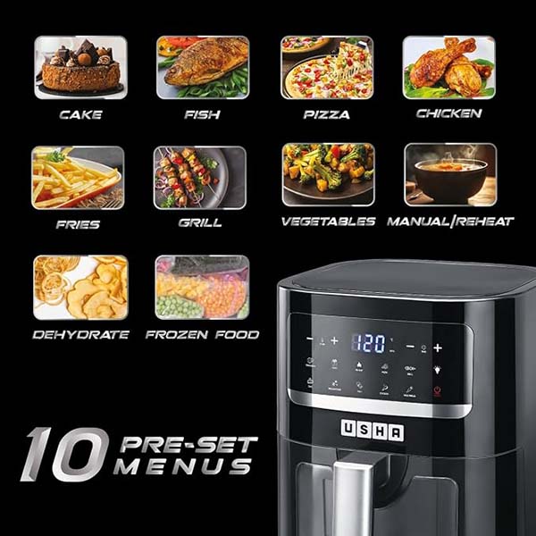 Buy Usha 1350W 4.5L Black iChef Smart Digital Air Fryer with Touch Panel - Vasanth and Co
