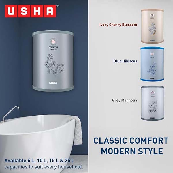 Buy Usha 6L 2000W 5 Star Misty Ivory Cherry Blossom Storage Water Heater - Vasanth and Co