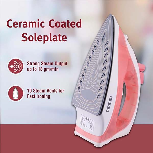 Buy Usha 1300W SI3813C Pink Steam Iron with Ceramic Coated Sole Plate - Vasanth and Co
