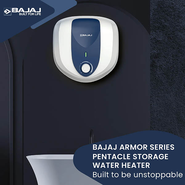Buy Bajaj 6 L Armor Series Pentacle White & Blue Storage Water Heater Online - Vasanth and Co