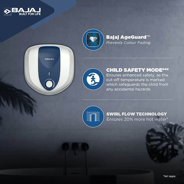 Buy Bajaj 6 L Armor Series Pentacle White & Blue Storage Water Heater Online - Vasanth and Co