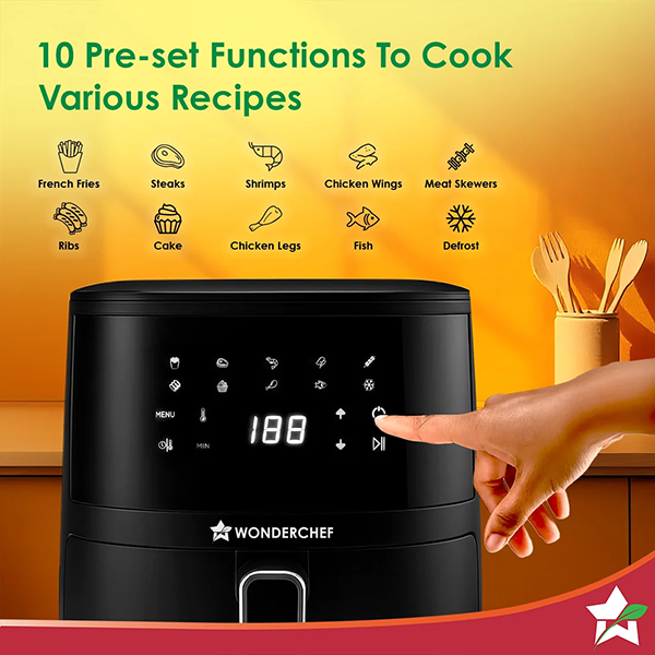 Buy Wonderchef 4.5L 1300W Neo Pro Black Digital Air Fryer - Vasanth and Co