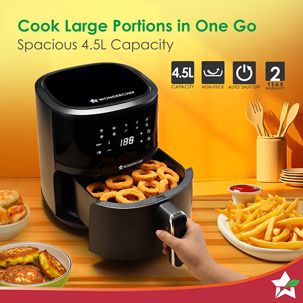 Buy Wonderchef 4.5L 1300W Neo Pro Black Digital Air Fryer - Vasanth and Co