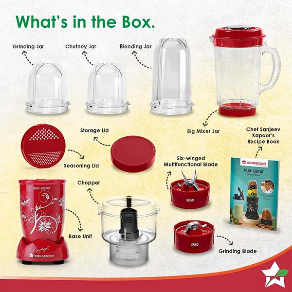 Buy Wonderchef 500 Watts 4 Jars Nutri blend CKM Red Mixer Grinder & Chopper Online - Vasanth and Co