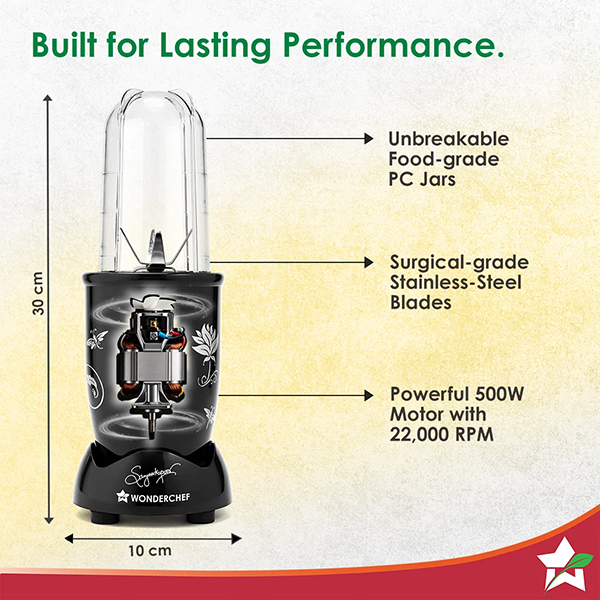 Buy Wonderchef 500 Watts 4 Jars Nutri blend Black Mixer Grinder Online - Vasanth and Co
