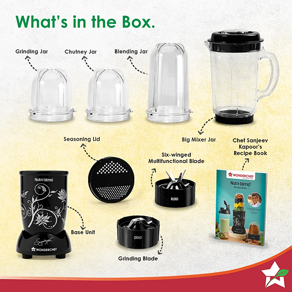 Buy Wonderchef 500 Watts 4 Jars Nutri blend Black Mixer Grinder Online - Vasanth and Co