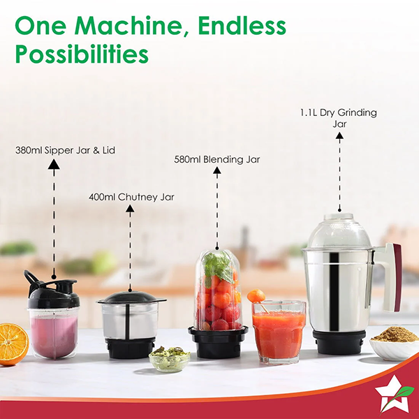 Buy Wonderchef 500 Watts 4 Jars Acura Plus Maroon Mixer Grinder Online - Vasanth and Co