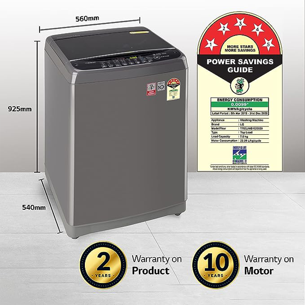 LG 7 Kg 5 Star Inverter Fully Automatic Top Loading Washing Machine (T70SJMB1Z, Middle Black, Jet Spray+) | Vasanth &amp; Co